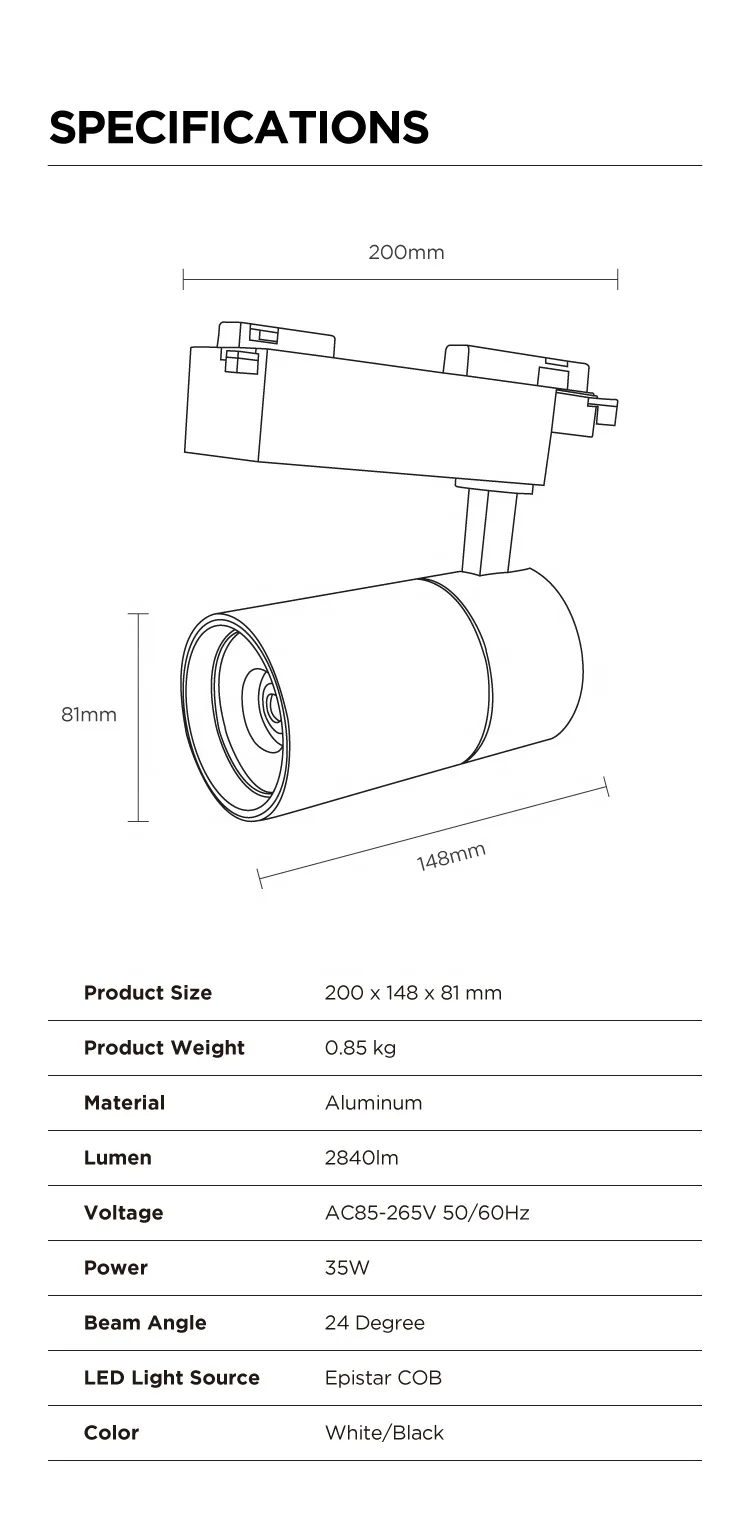 35w Power Rail Led Track Light dimmable spot Led track light magnetic global track light