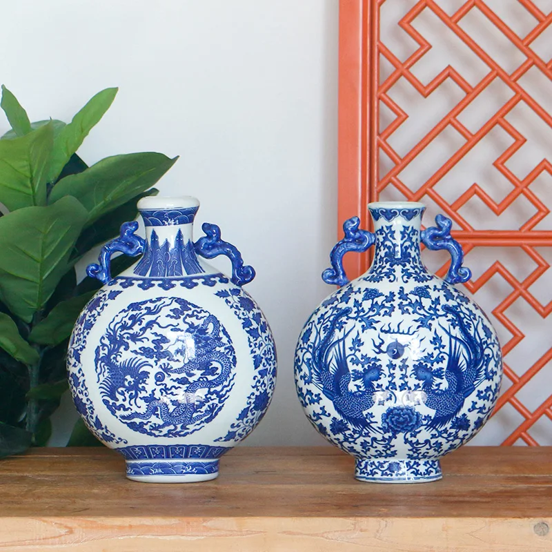 Chinese ceramic flower vases classic blue and white porcelain handmade  home decoration for holiday business gift wholesale