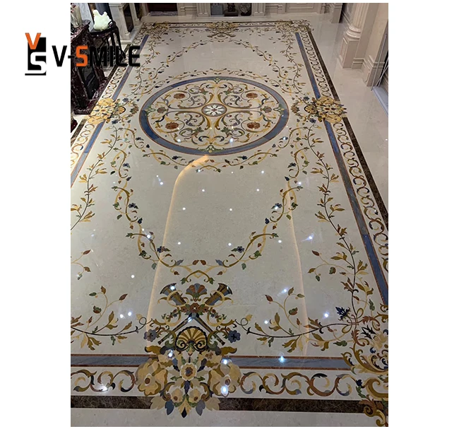 Natural waterjet marble flower designs waterjet marble medallion tile for interior hotel palace project