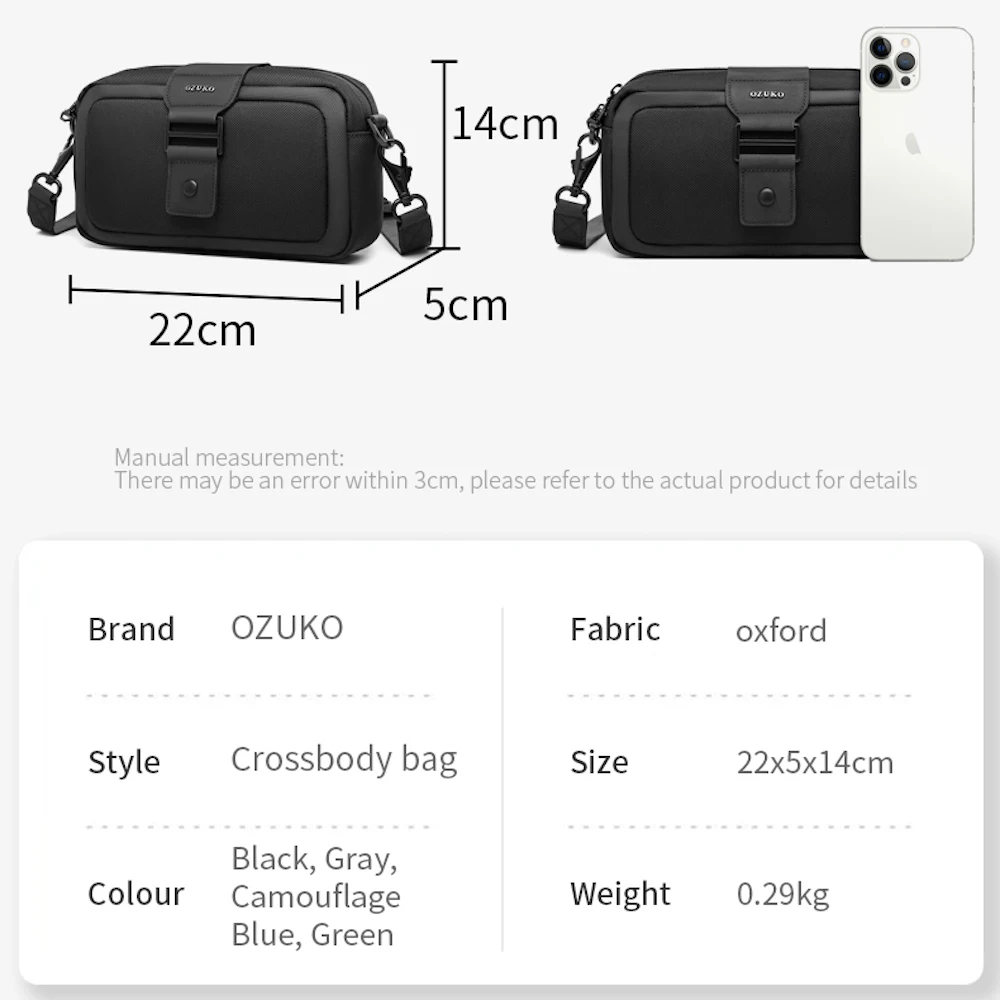 Ozuko 9829 Trendy Small Shoulder Sling Bag Purse Bag Casual Handbag Adjustable Strap For Daily Carry Men Cross Bag