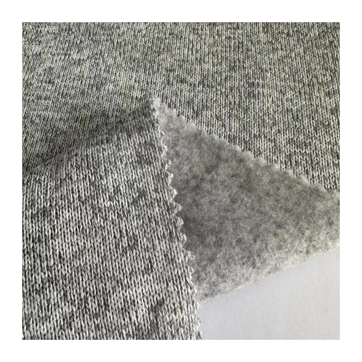 Garment 270gsm 100% Polyester hemp grey coarse needle rib fabric melange Hacci brushed fleece Fabric for winter clothing