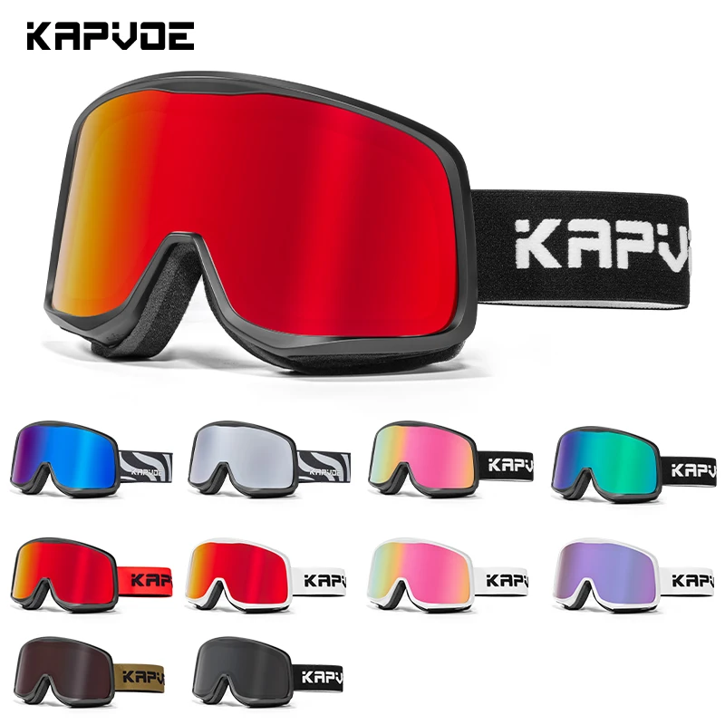 KAPVOE Outdoor Ski Goggles Anti Fog, Anti-Slip Silicone Elastic Strap Ski Goggles Triple layers Foam TPU Flexible Frame