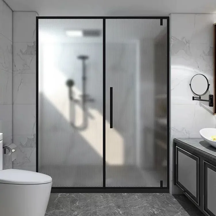 Slim Black Frame Shower Door With Fluted Glass