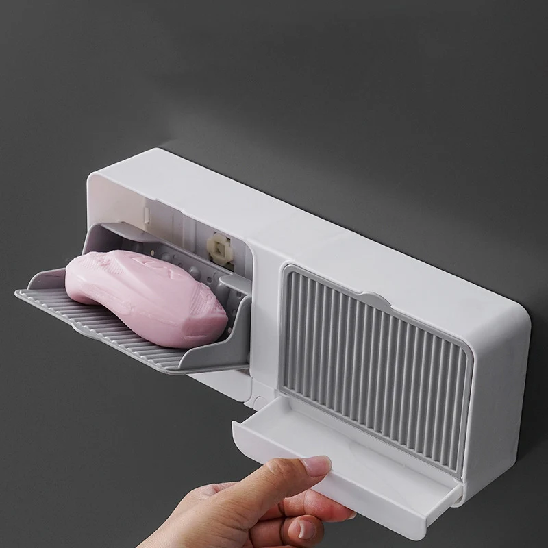 Wholesale Bathroom Single/Double Soap Dish Holder Container Adhesive Wall Mount Abs Plastic Storage Soap Box With Cover