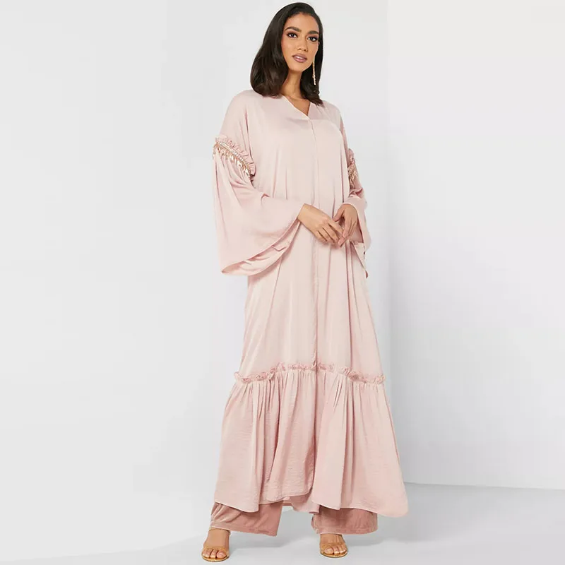 Puff SleeveLelaki Piyama Kurta Hot Sell Eid Turkey Solid Color Simple Islamic Clothing Women Abaya Muslim Dress