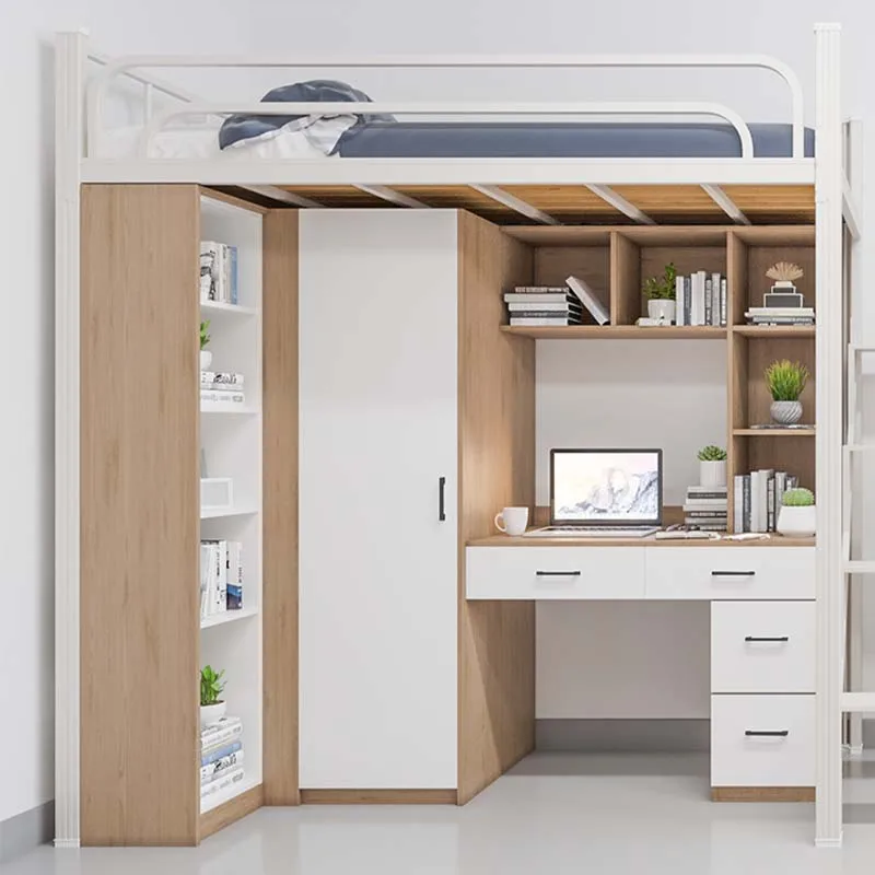Simple Design Dormitory Bed Furniture Student Adult Metal Bunk Dormitory Beds with Stairs under desk combination student