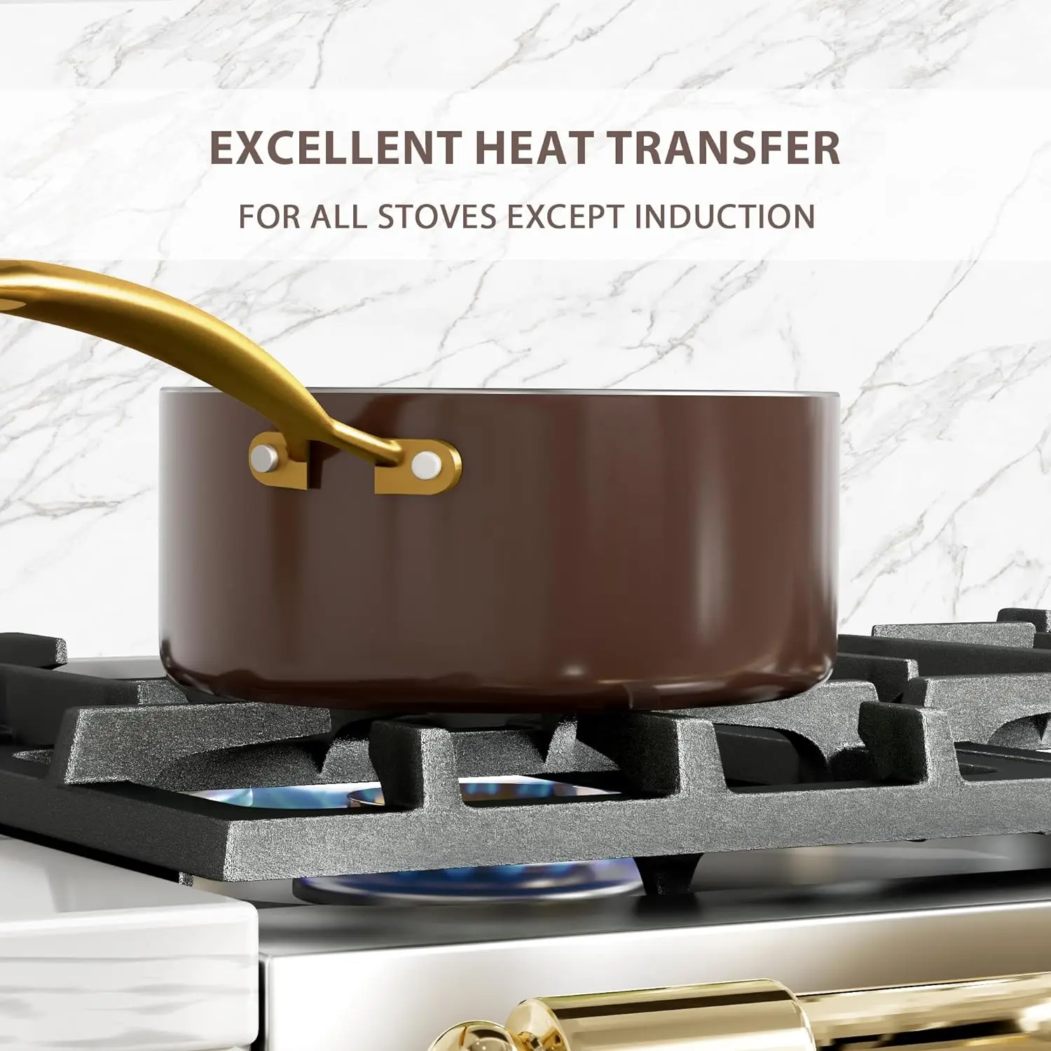 10 pcs/set Frying Pan Chocolate Cookware Ceramic non stick Coating Skillet Nonstick Cooking Oven Dishwasher Safe Square Pot Set