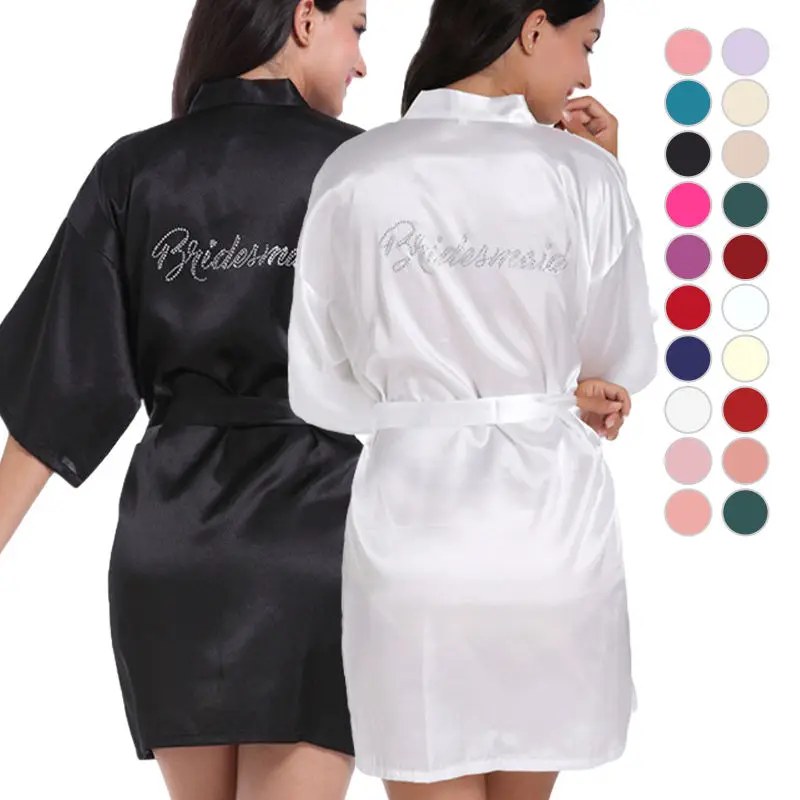 Wholesale Women Sleepwear Bridesmaid Bridal Robes Kimono Bathrobe Short Peignoir Weeding Party Silk Satin Robe