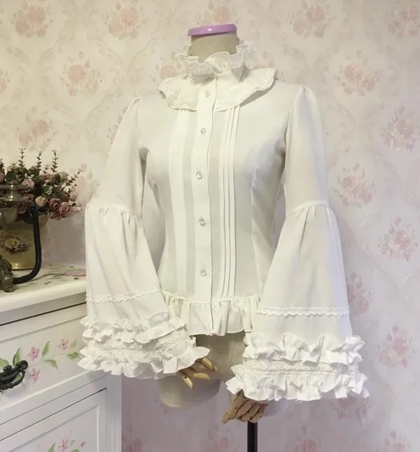 Court Lolita Dress Gothic Vintage Lace Bubble Sleeve  Shirt Spring and Autumn Long Sleeve Standing Neck Blouse