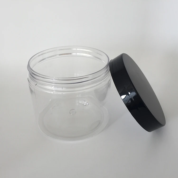 Big capacity 400ml 400g plastic PET jars, clear PET with black lid foods, nuts, cookies container