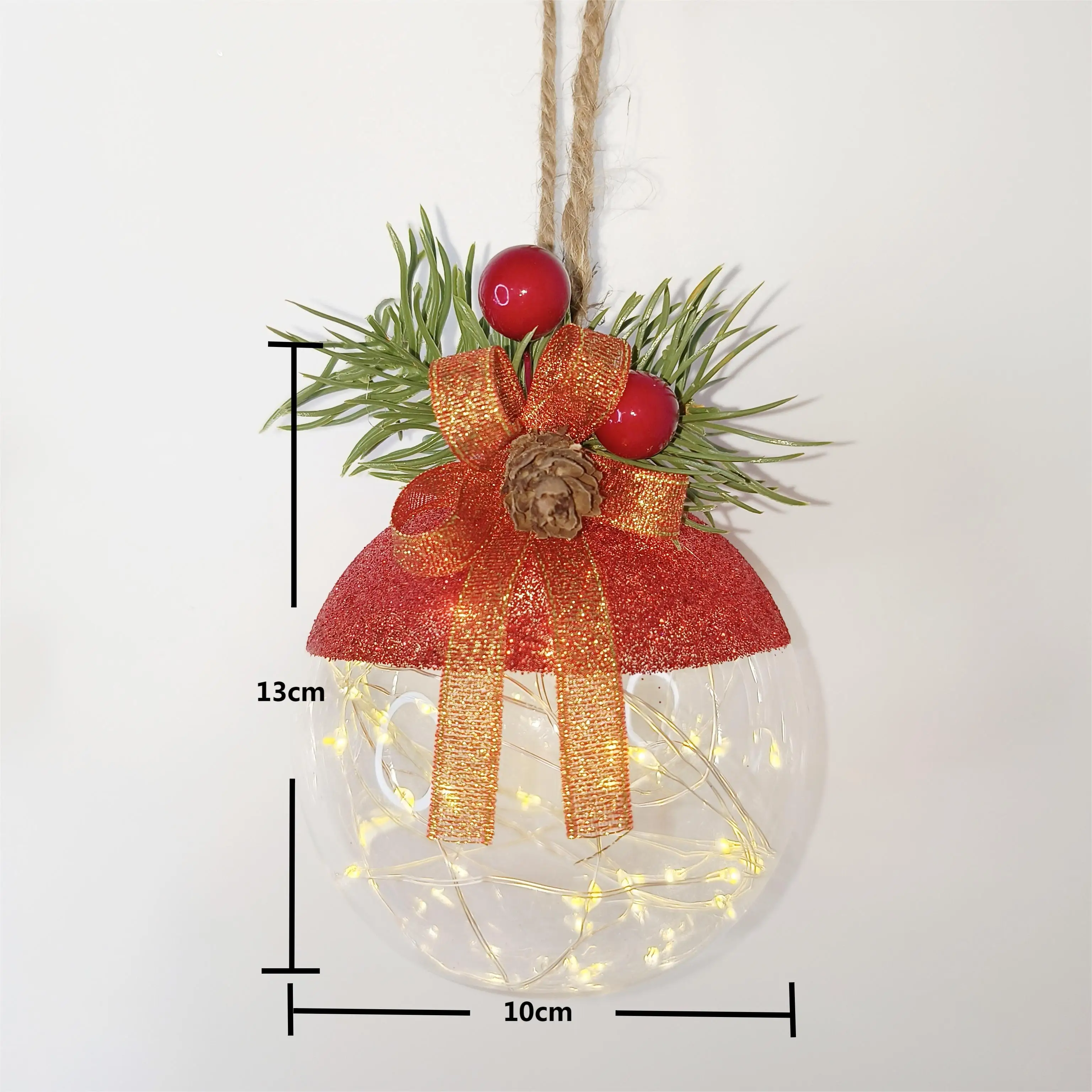 Promotional Transparent Pine Cone Needle Decoration LED Light-Emitting PET Hanging Christmas Tree Ball Decorative Lighting