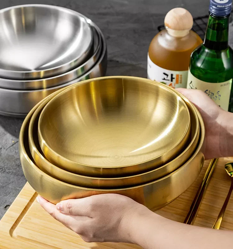 Hot Sell Korean-Style Ramen Bowl Large Size double-Wall 19-21-23cm rice soup bowl 304 stainless steel gold silver Bowl