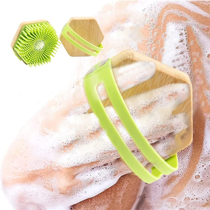 Оптовая Продажа с фабрики, 100% щетка из натуральной силиконовой щетины, отшелушивающая щетка с бамбуковой деревянной ручкой для душа, щетка для сухой ванны