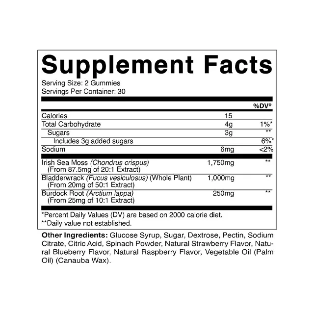Irish Sea Moss Gummies 60 Vegan Gummies Made with Bladderwrack Burdock Root Seamoss Supplement