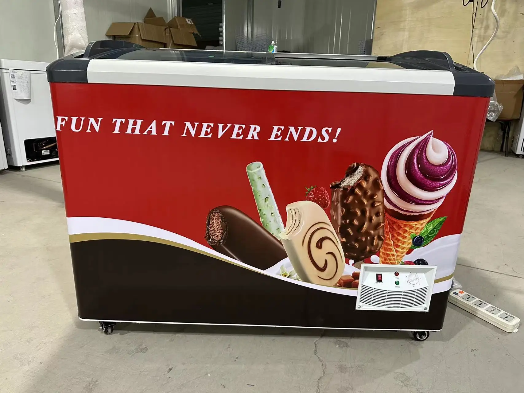 85 mm foaming thickness curved glass  door ice cream chest freezer quality compressor directly cooling commercial use popsicle