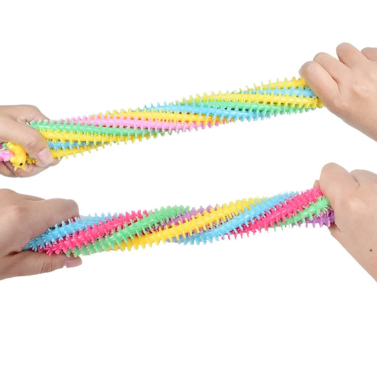Top Quality Carton Design Fidget Toy Colorful TPR Monkey Noodle Sticky Stretchy Strings Fidget Sensory Toys