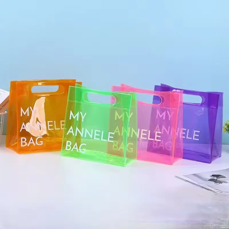 Hot Selling Custom Logo Neon PVC Tote Bags Transparent Shopping Bags Plastic Handbag