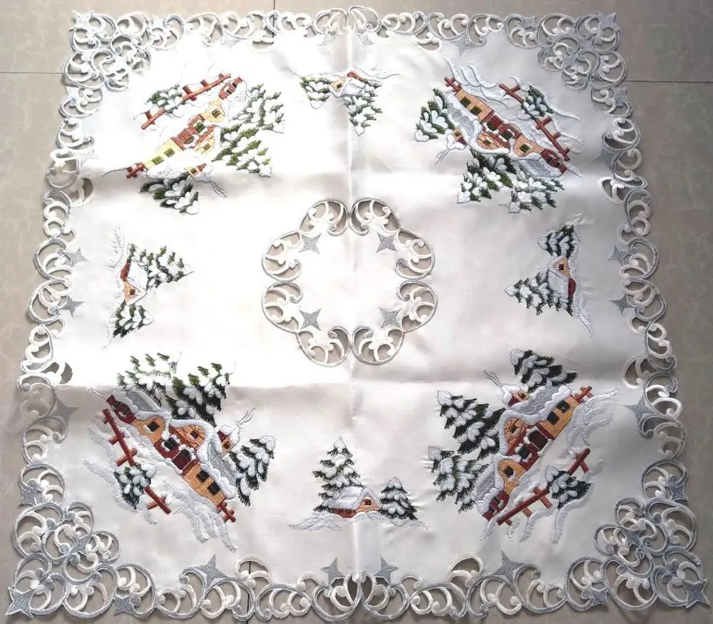 christmas tablecloth with embroidery and cutwork