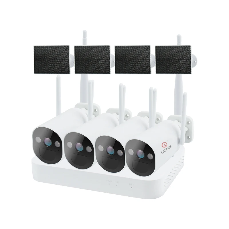 Комплект солнечной камеры видеонаблюдения LCLCTEK, 4 канала, 3 Мп, сетевой видеорегистратор, беспроводная система безопасности с Wi Fi