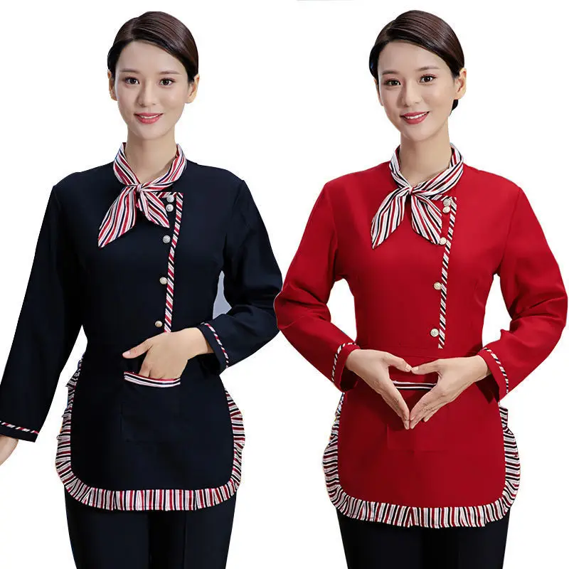Custom Hotel Cleaner Uniforms Staff Shirt Apron Work Suit Sets Unisex Nanny Housekeeping Cleaning Clothes