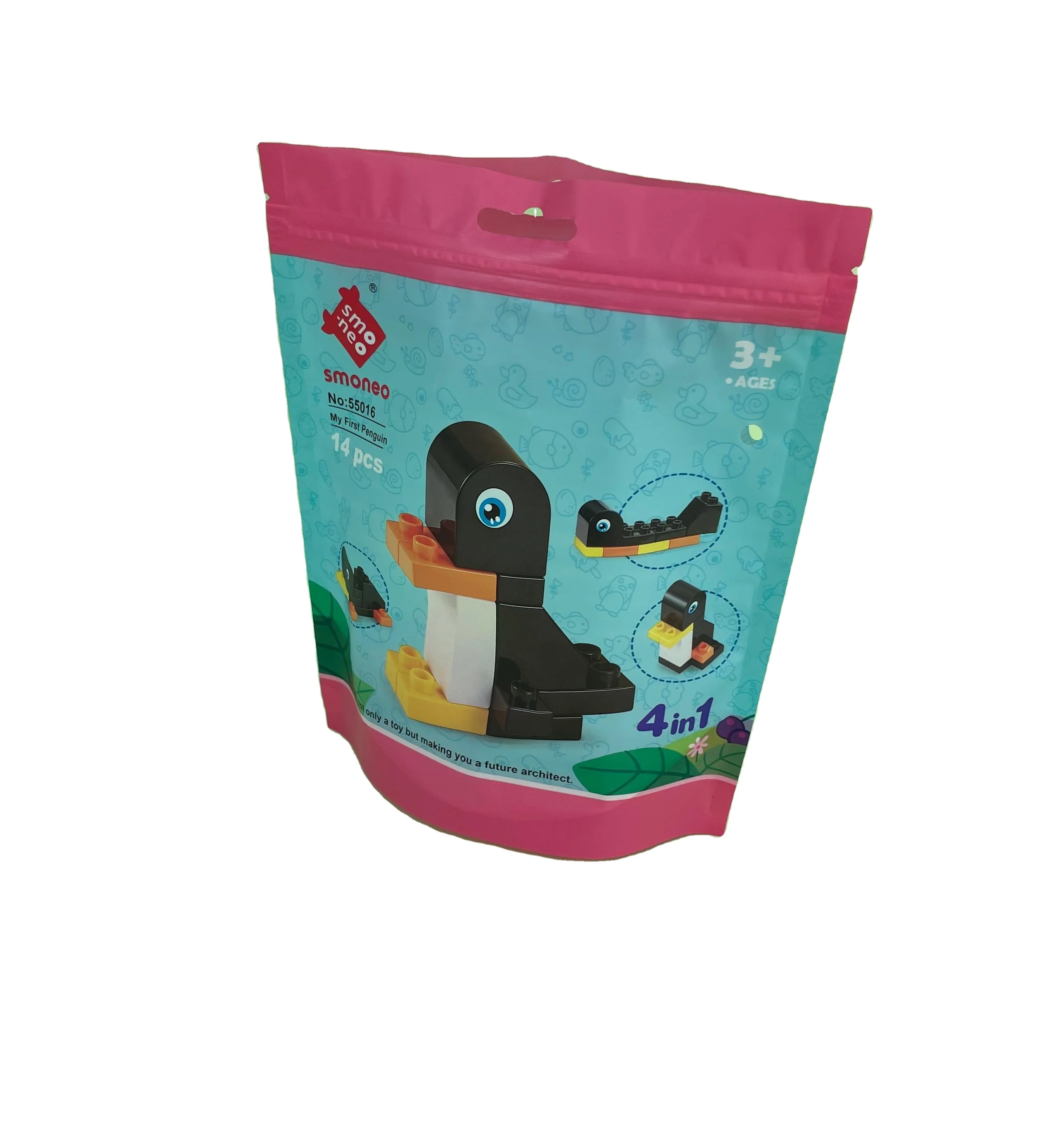 Wholesale Printed Building blocks toy bag Zipper Bag Stand Up Pouch Plastic Toy Packaging Mylar Bags With Windows