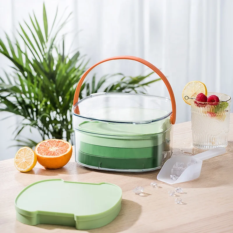 Pinmoo 3 Layer Clear Design Ice Cube Tray with Lid and Bin Freezing Ice Cube Mold with Ice Container Scoop and Cover