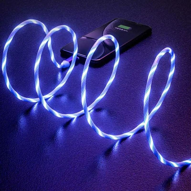 Custom Magnetic 3 in 1 Fast Charging USB Cable Flowing Light Phone Accessories  Led Luminous Type C Micro Lighting Data Cables