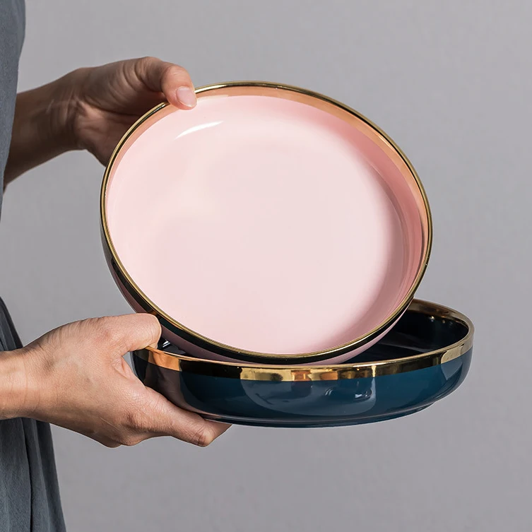  10.5inch nordic color glazed Customize Ceramic porcelain stoneware crockery Piatti Plates and Bowls Dinner Set