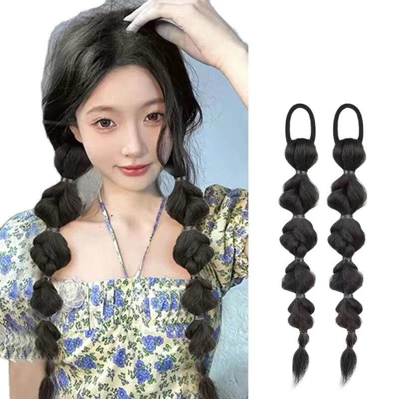 Wig Braid Double ponytail Net Red Tissued Lantern Bubble Dirty Braid Fried Dough Twists Braid Tie Wig