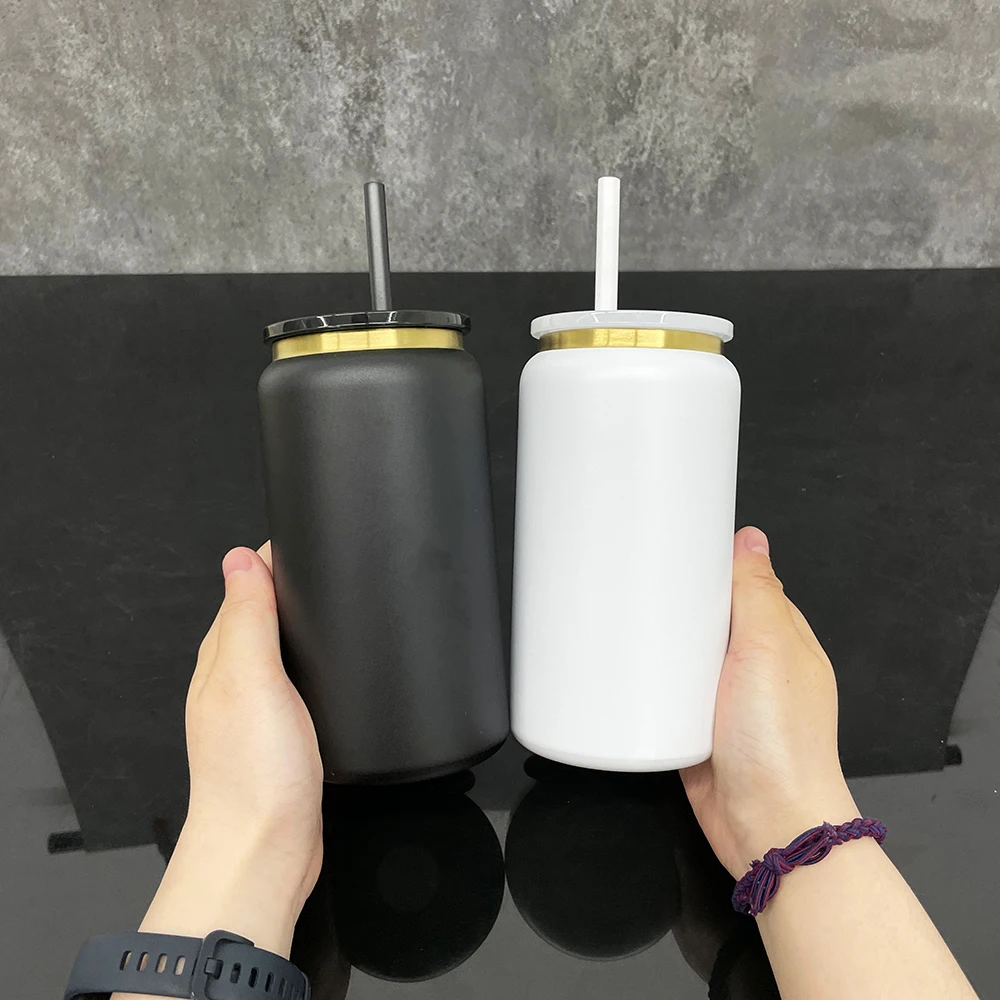 USA warehouse gold plated 16oz vacuum insulated stainless steel metal can cup for laser engrave keeps hot cold for hours