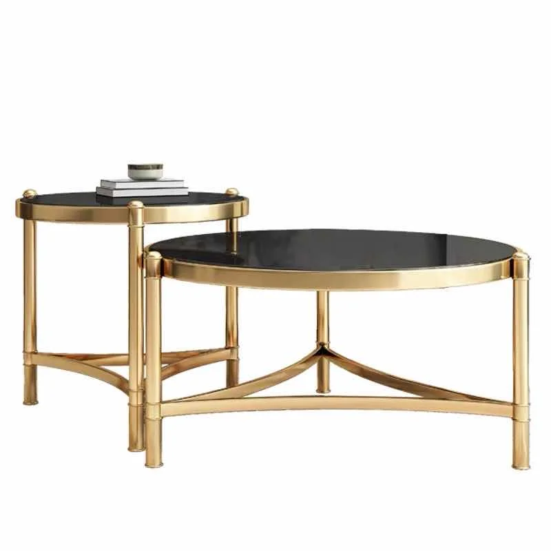 2-Piece Of Set Medium Round Glass Coffee table Set Nesting Tables  2020 Ins modern metal stainless steel Living Room Furniture