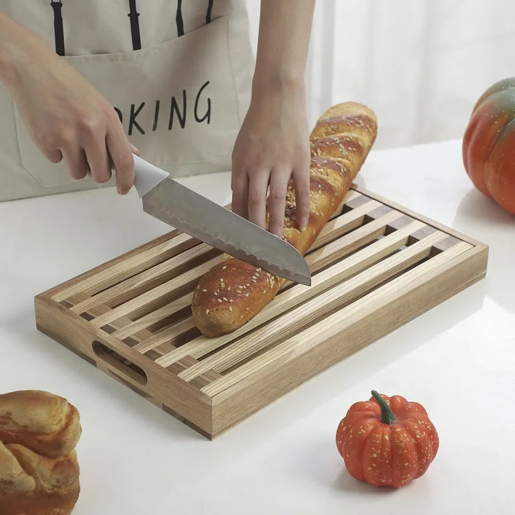 Wooden Cutting Board Catcher Crumb Tray Bread Slicer for Homemade Bread Serving Tray for Kitchen