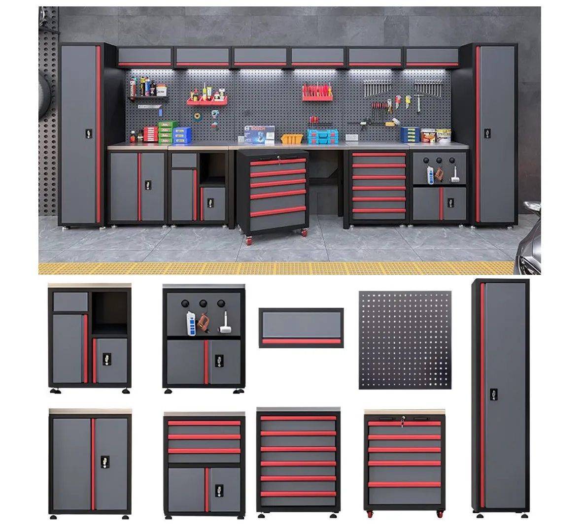 Modular Mechanics Workbench Multi-Functional Tool Cabinet Movable Features Factory Garage Workshop Home Storage Powder Coating