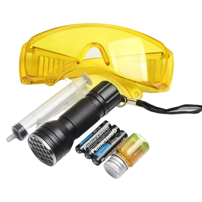 4PCS Fluorescent Leak Detection tool sets refrigeration Oil leakage detector with Flashlight  goggles