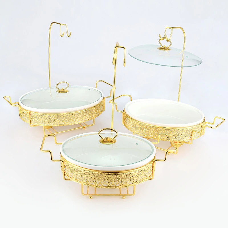 Luxury Buffet Equipment Stainless Steel Gold Glass Chafing Dish Roll  Chaffing Dishes Set Food Warmer For Catering