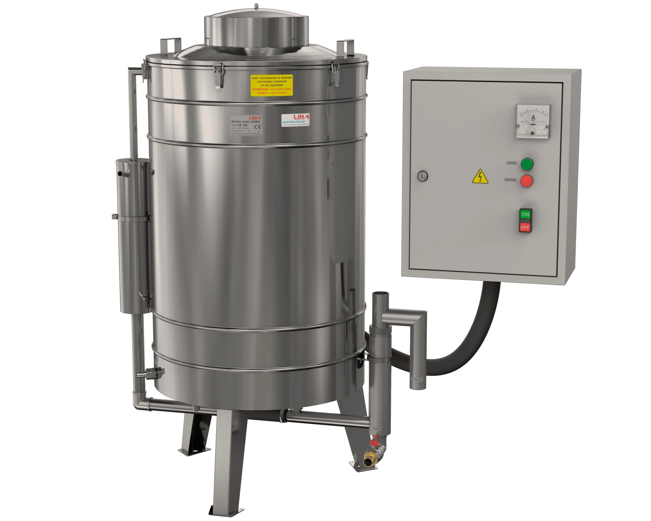 Highly efficient water distiller DE-100:  low cost industrial water distillation equipment of big scale