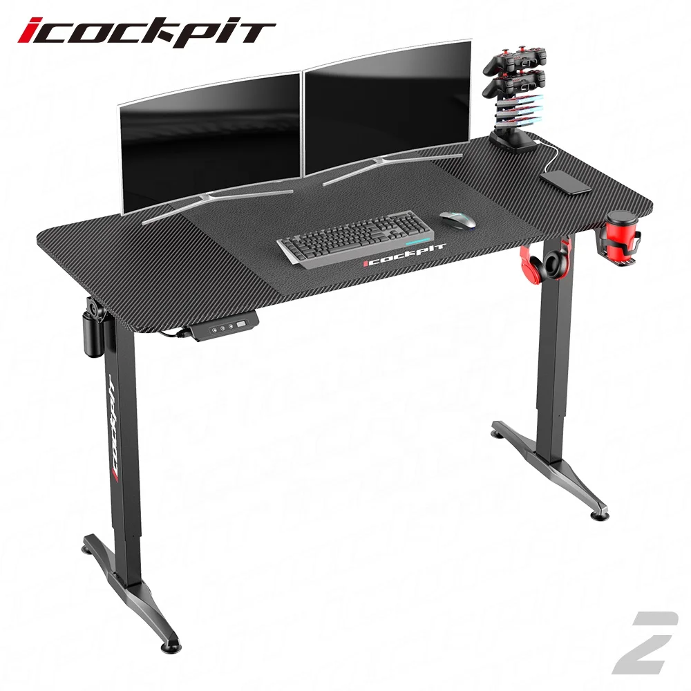 Icockpit New Design Black Color Remote Motor Control  Sit Stand Gaming Desk Electric Frame  Gaming Desk Adjustable Height