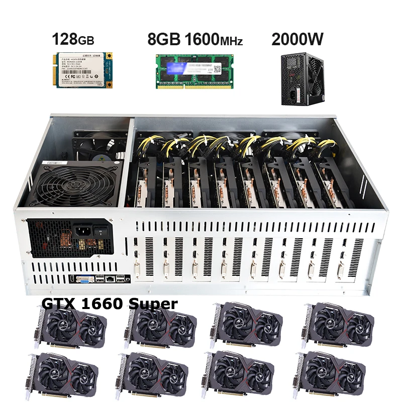 B75 Platform S37V2 Motherboard Set With 4GB DDR3 1600MHZ RAM 64GB Msata 2000W Mute Power And 8pcs GTX 1660Super