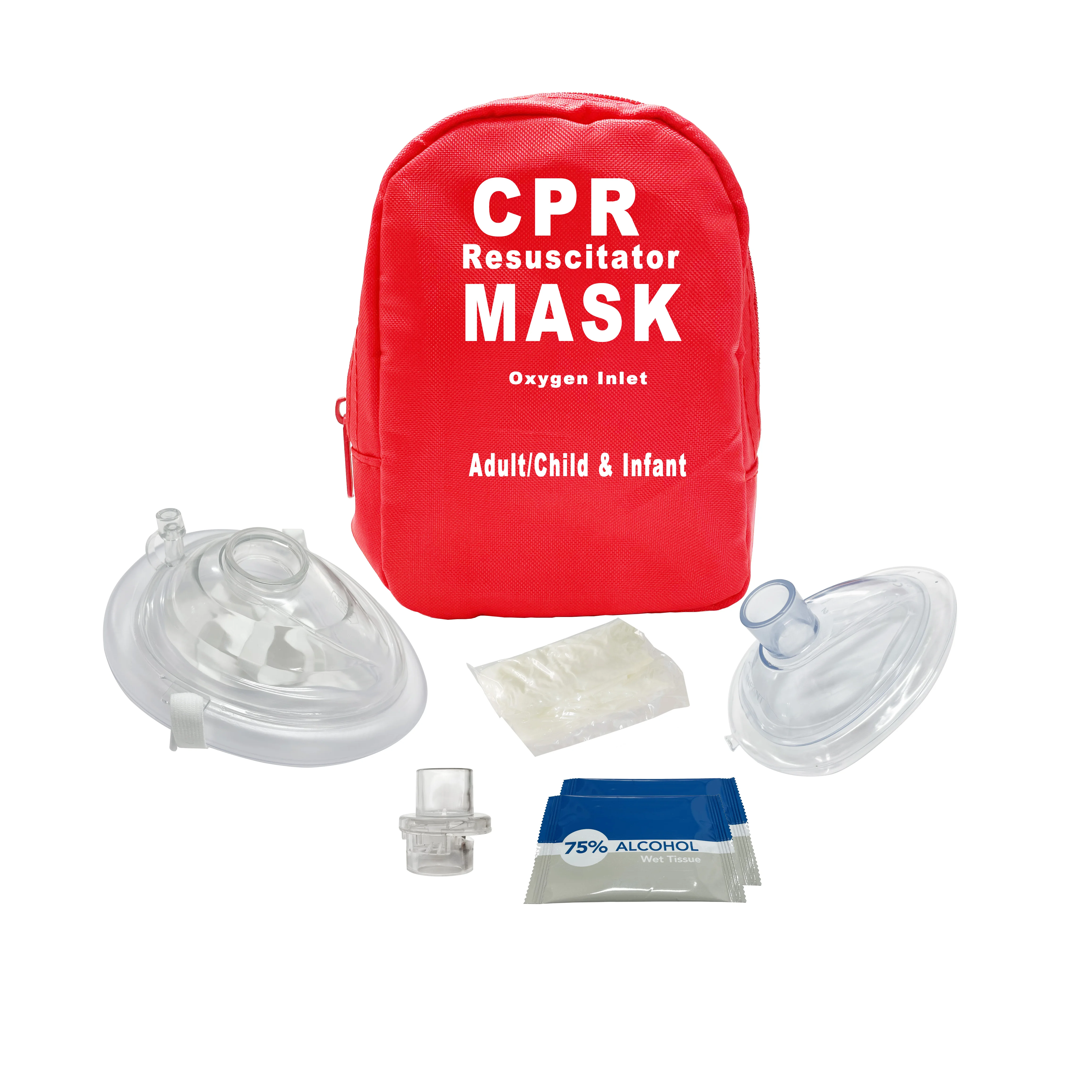 Adult & Infant CPR Mask Combo First Aid Kit with 2 Valves with 1 Pair of PVC Gloves