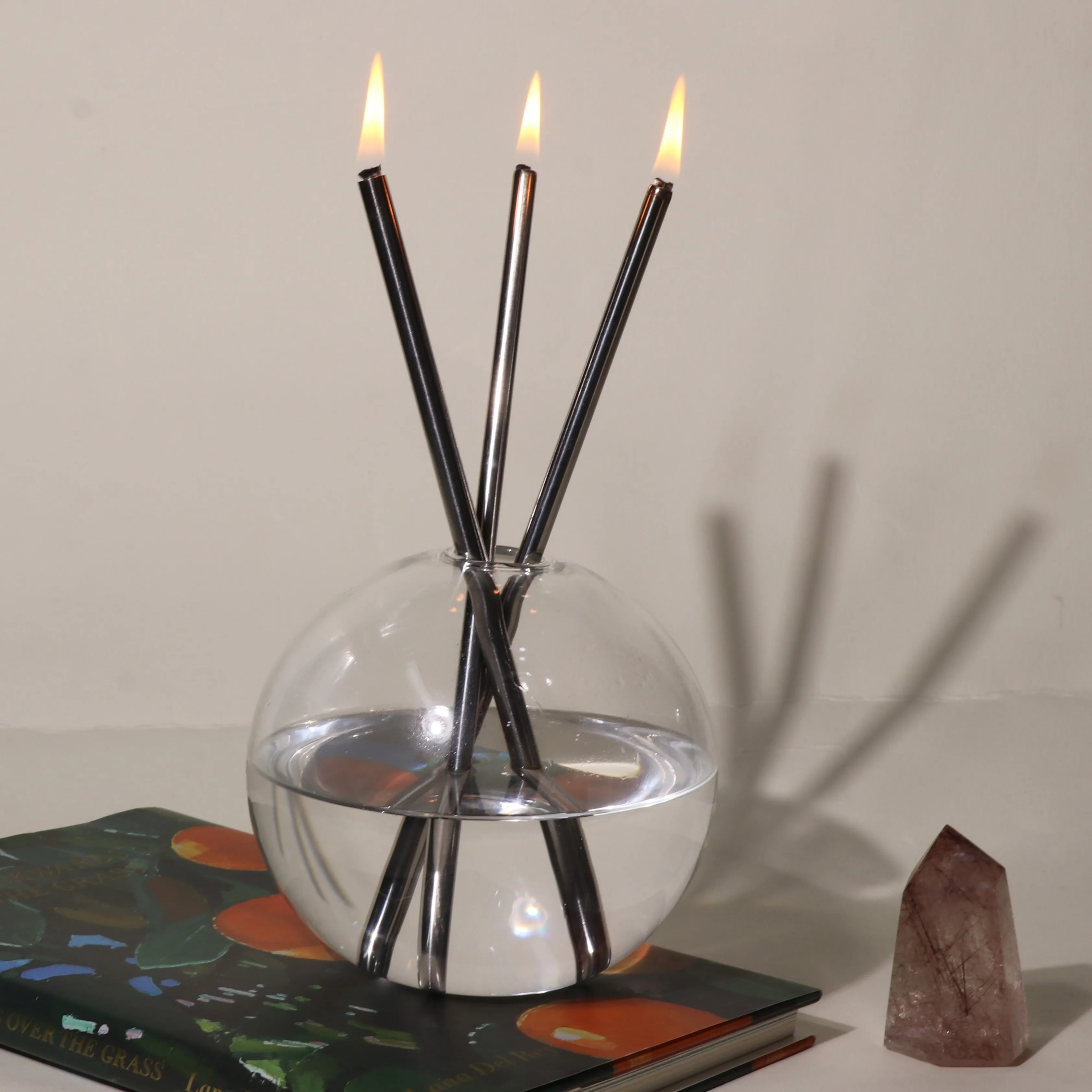 C&H Custom Color Vase Three Metal Steel Candlestick Refillable Clean Burning Oil Forever Lasting Candle Everlasting Candles