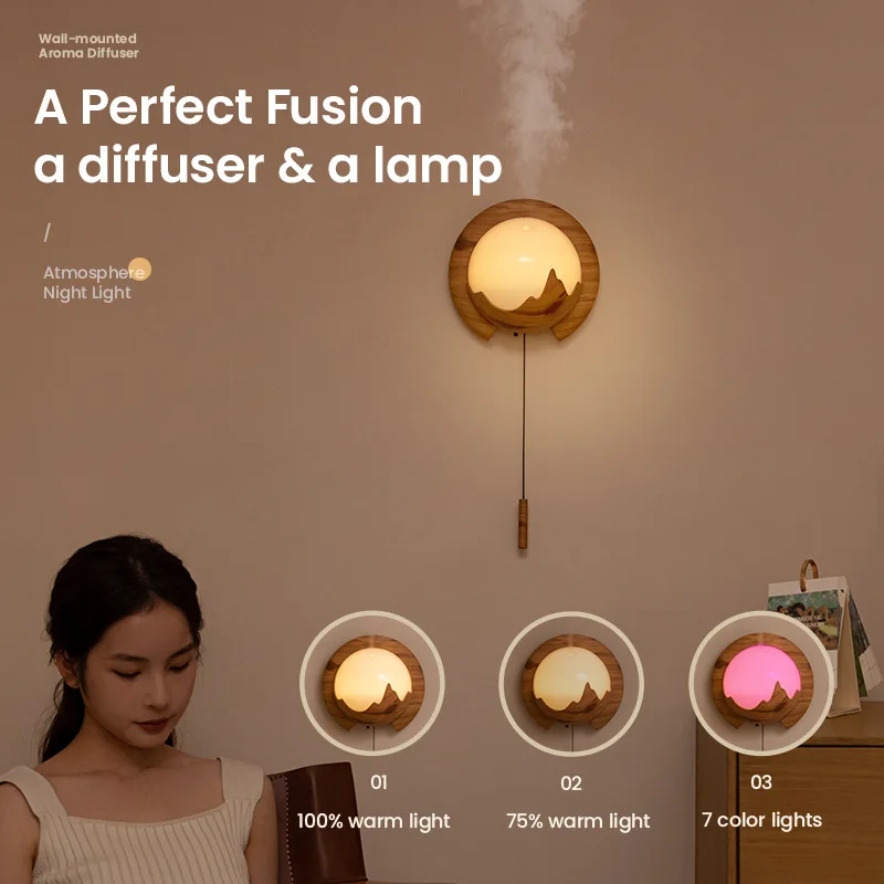 Homefish Pull-Cord Switch Wall Mounted Aroma Diffuser Remote Control Humidifier LED USB Aromatherapy Lamp Essential Oil Diffuser