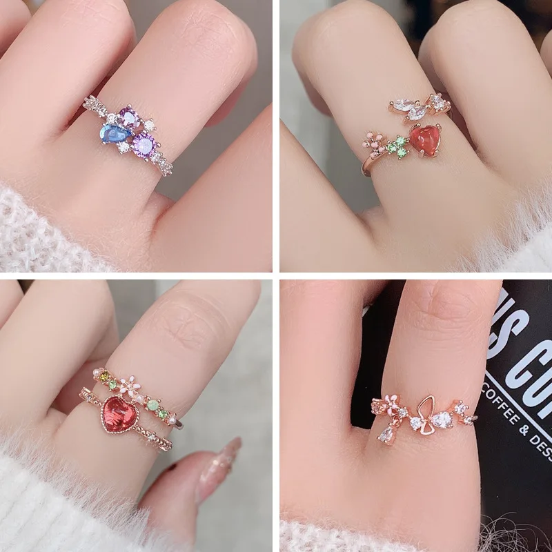 Wholesale Fashion Elegant Micro-inlaid Crystal Colorful Zircon Heart Flower Shaped Ring