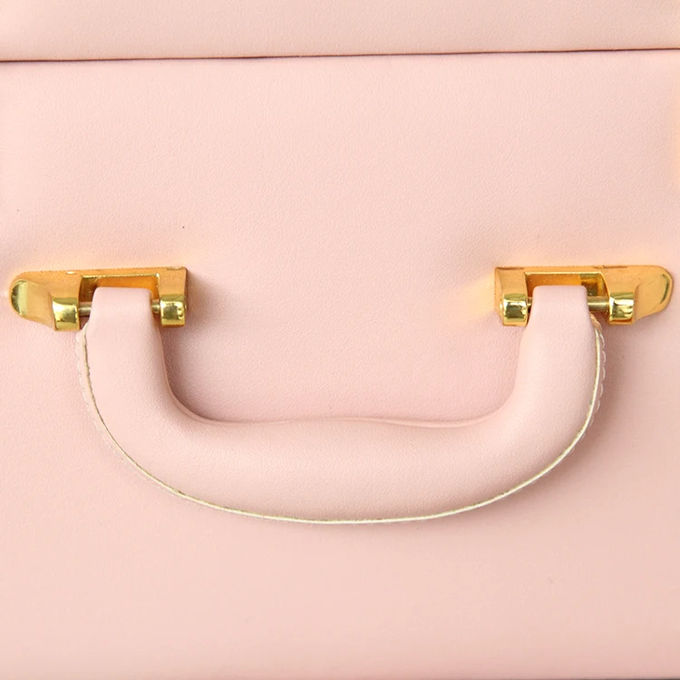 Pink vintage travel leather box  multifunctional pu leather cute box  with fabric storage insert