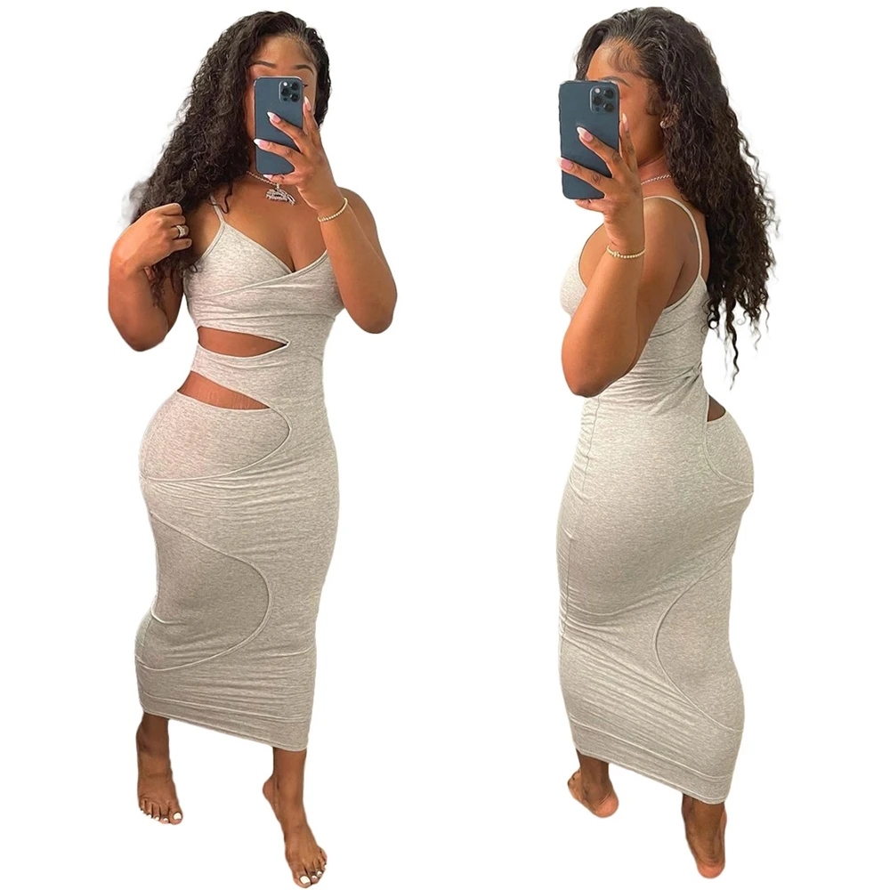 EB-2022 new041710    Hollow Out Women Summer New Sleeveless Dress Halter Bodycon Casual Midi Cotton Dress 2022 new21 Women Clothing