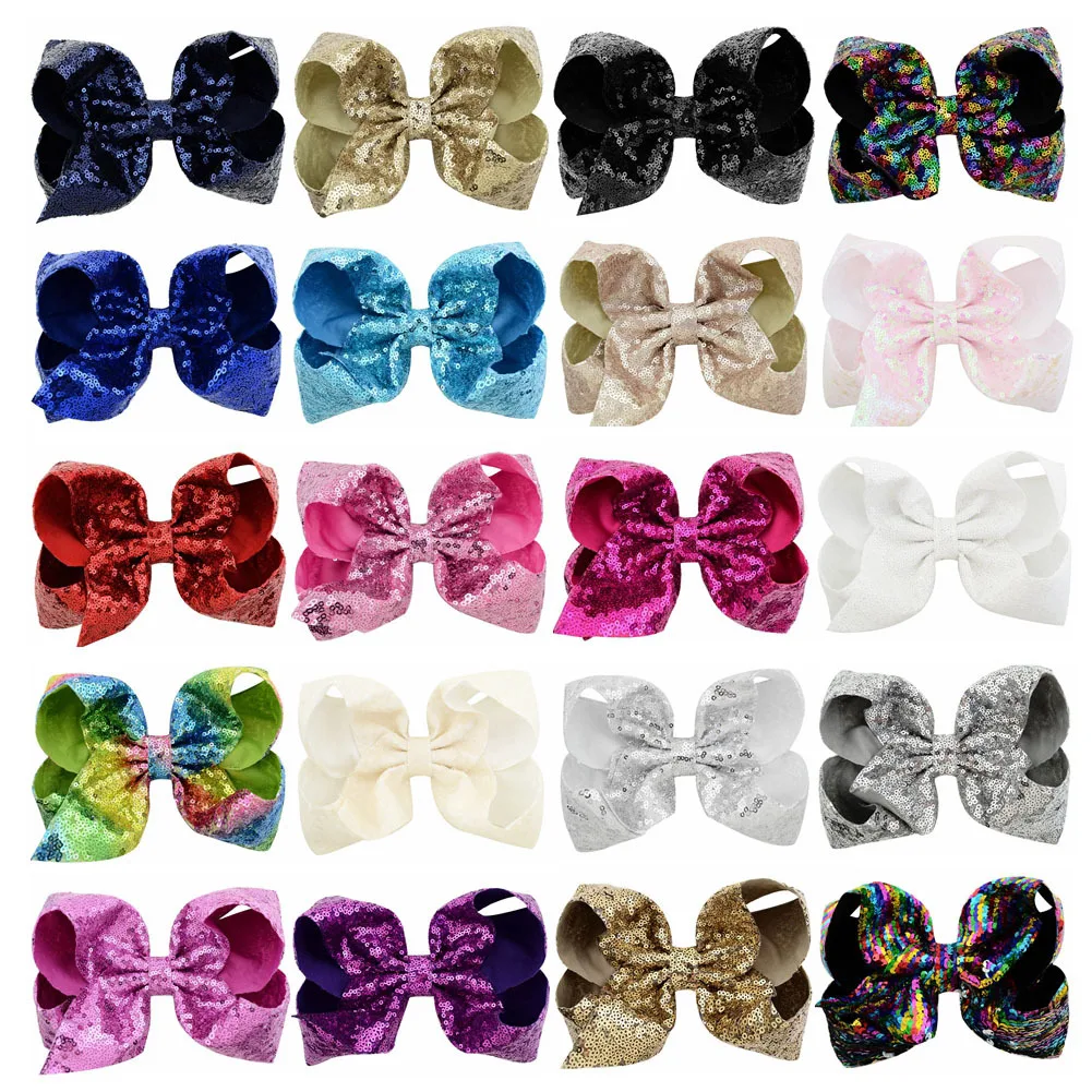 IFOND Baby 8 Inch Hair Bows Sparkly Glitter Sequin Bows Hair Clips For Toddlers Girls Rainbow Hair Accessories