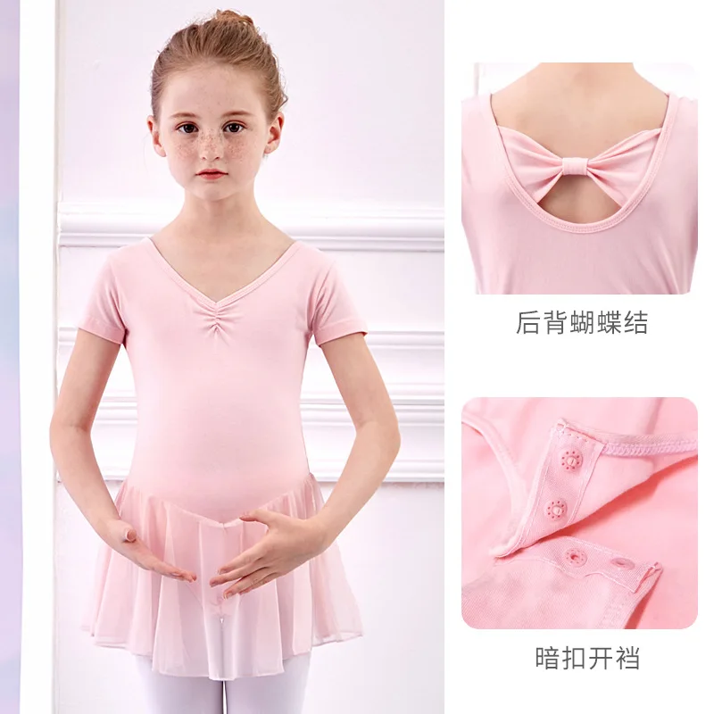 Cute Bowknot Hollow Back Girls Ballet Leotards Toddler Girls Gymnastics Training Dancewear Dress