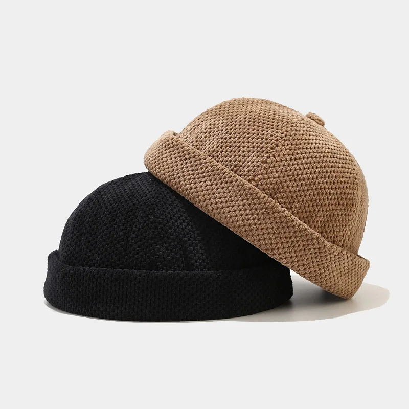 High quality cap winter warm vintage cap round top brimless style fashion hat custom logo
