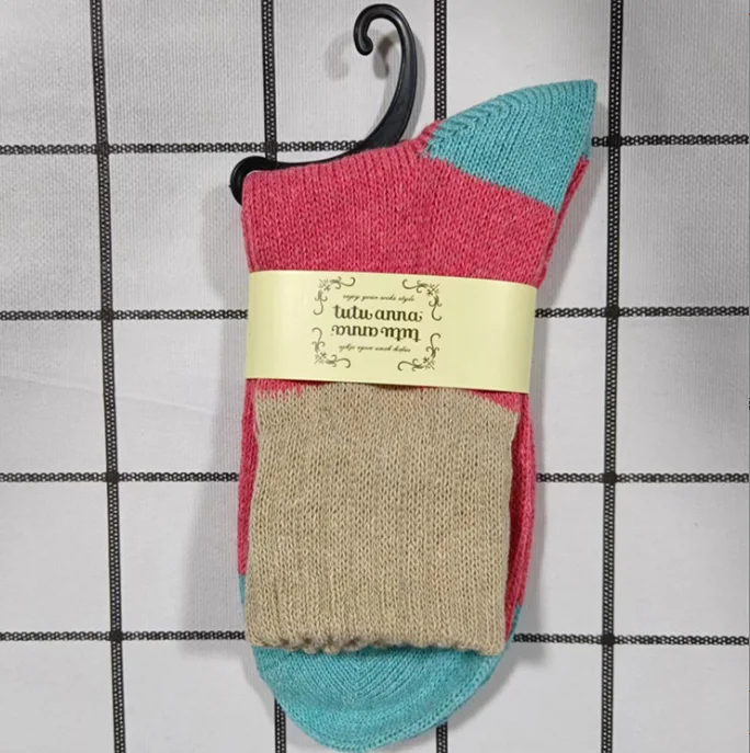 Rabbit Wool Mid-calf Socks Autumn and Winter Color Blocking Thickened Warm Wool Ladies Business Casual Cuff Knitted Woolen Socks