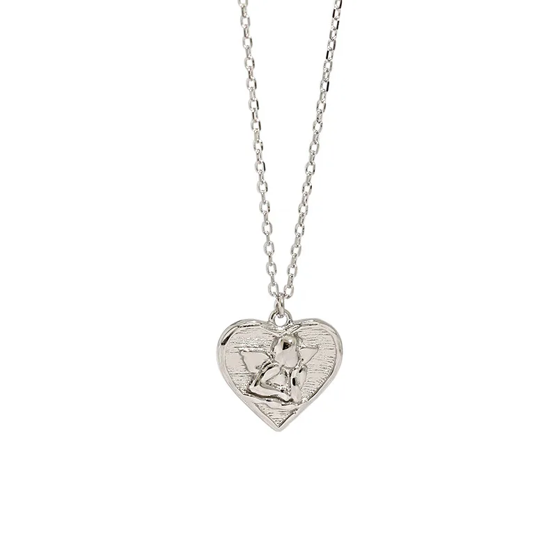 Korean version of ins niche Dongdaemun heart-shaped angel female versatile love clavicle chain S925 sterling silver necklace