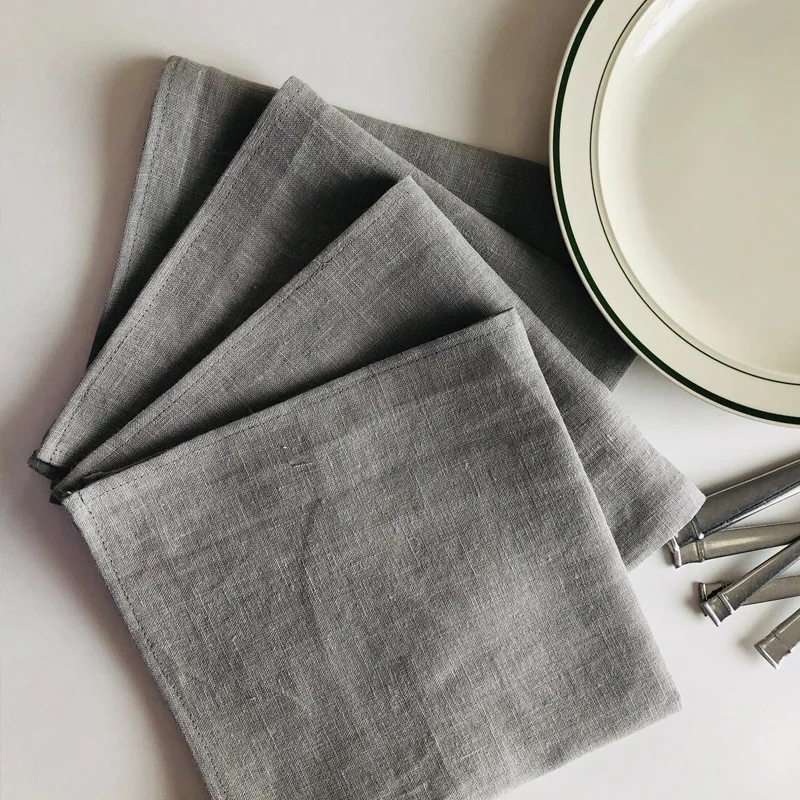 100%Linen Napkin 45cm*45cm Square Solid Color Wedding Decor Hotel Restaurant Decorate Placemats Kitchen Table Napkins